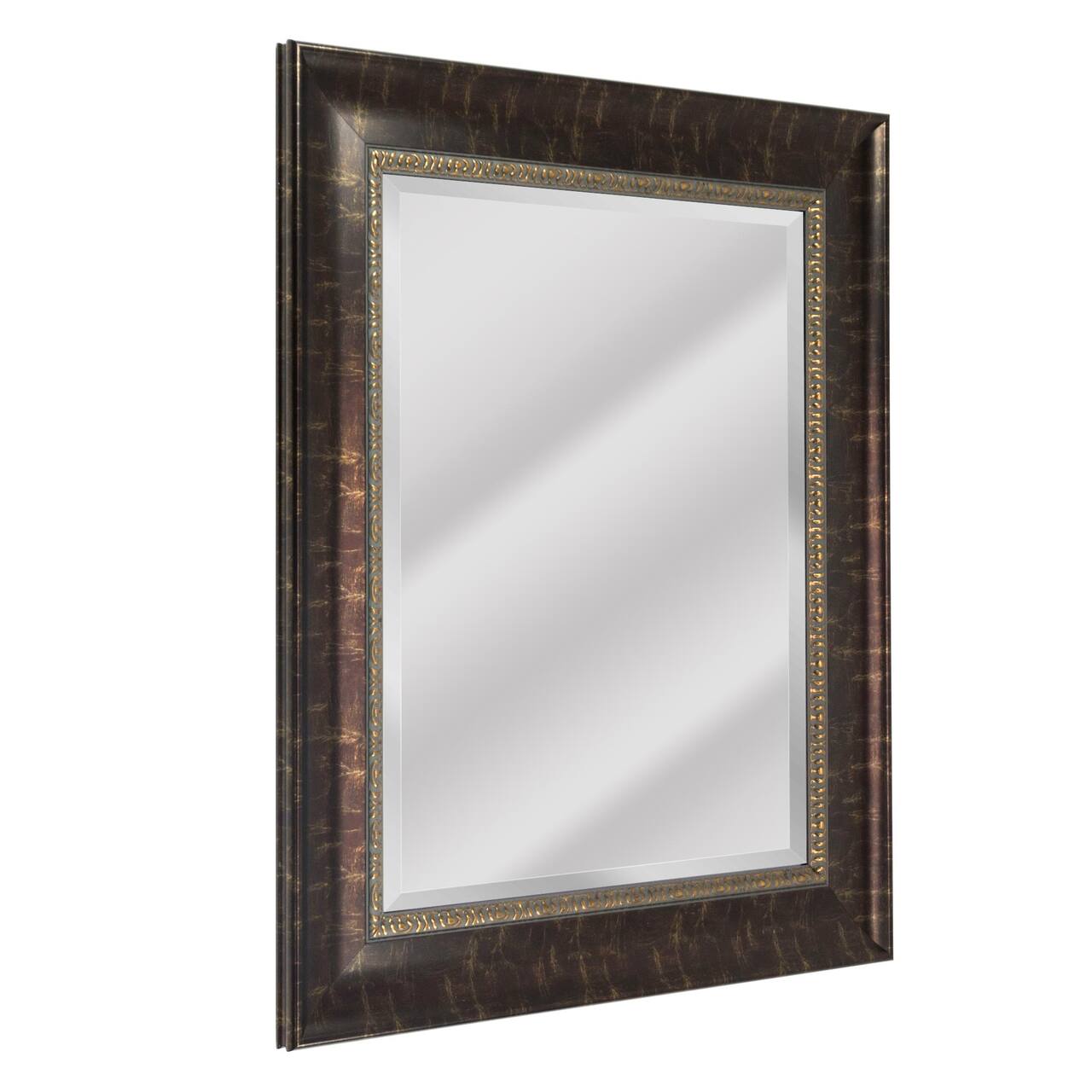 Head West 32" Distressed Embossed Bronze Framed Wall Vanity Mirror